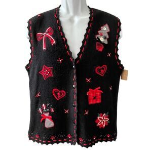 VINTAGE 90s Koret Beautiful Bows Ugly Christmas Sweater Vest Size Medium
